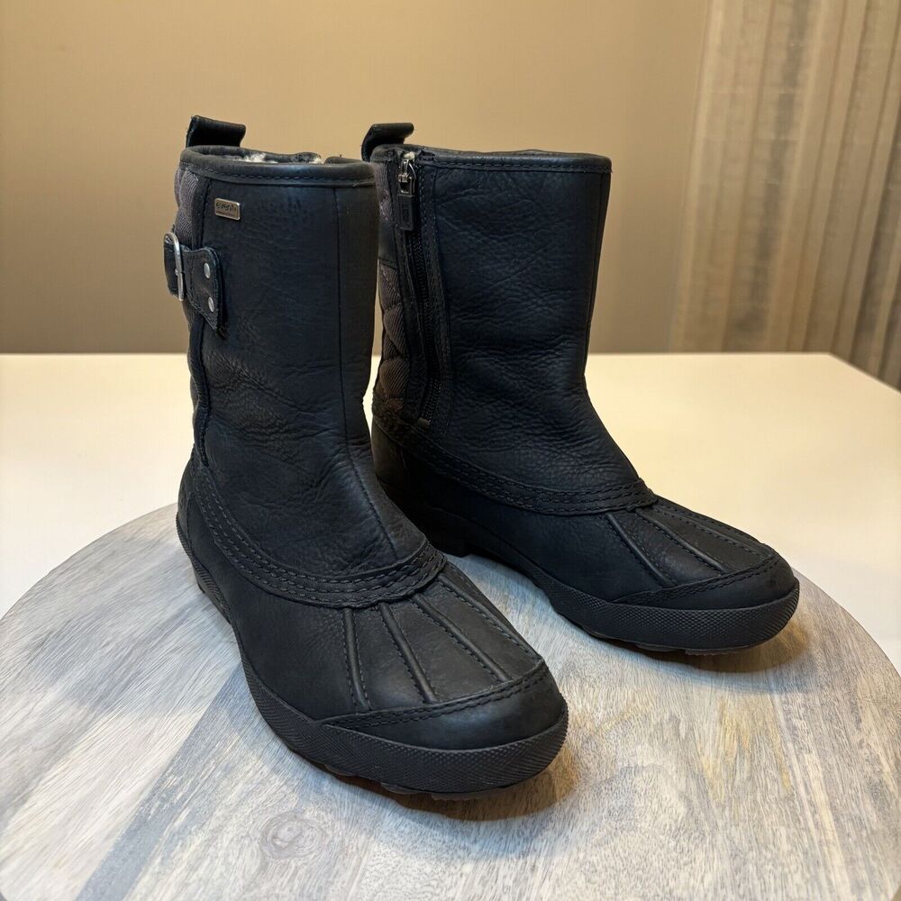 Ugg Event Black Pebble Leather Bottom Suede Top Waterproof Lined Boots US Size 5